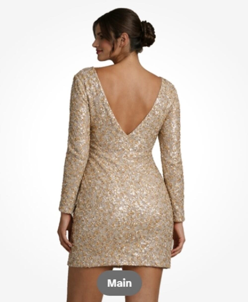 Dress the Population Lola Sequin Bodycon Dress Gold Champagne NWT Size Large